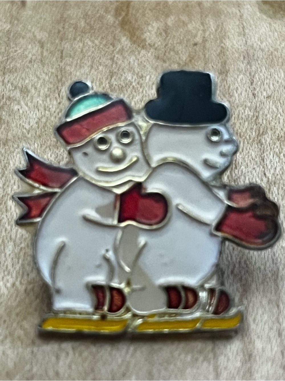 Vintage Snowman Ice Skating Gold Tone Lapel Pin Hat Lanyard Pins Tie Tack